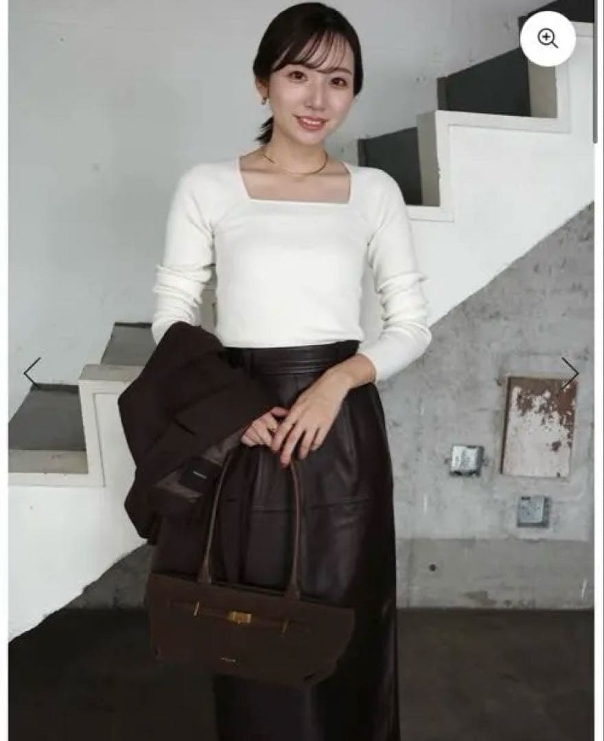 anuans シルクカシミアブレンドデコルテリブニット　Ivory