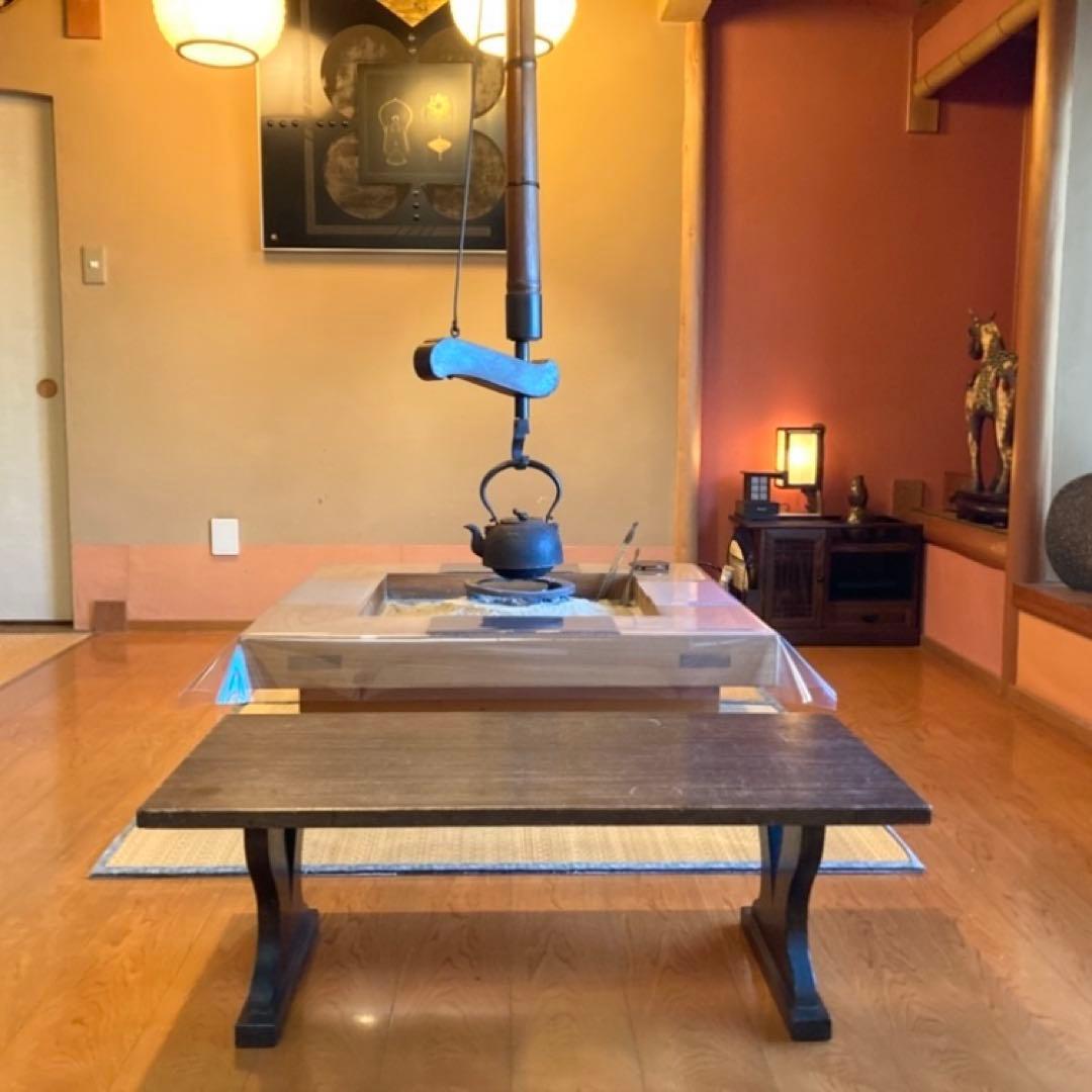 古い味のある文机 座卓 置物台 飾り棚 大型 透かし ハート型 木製 レトロ