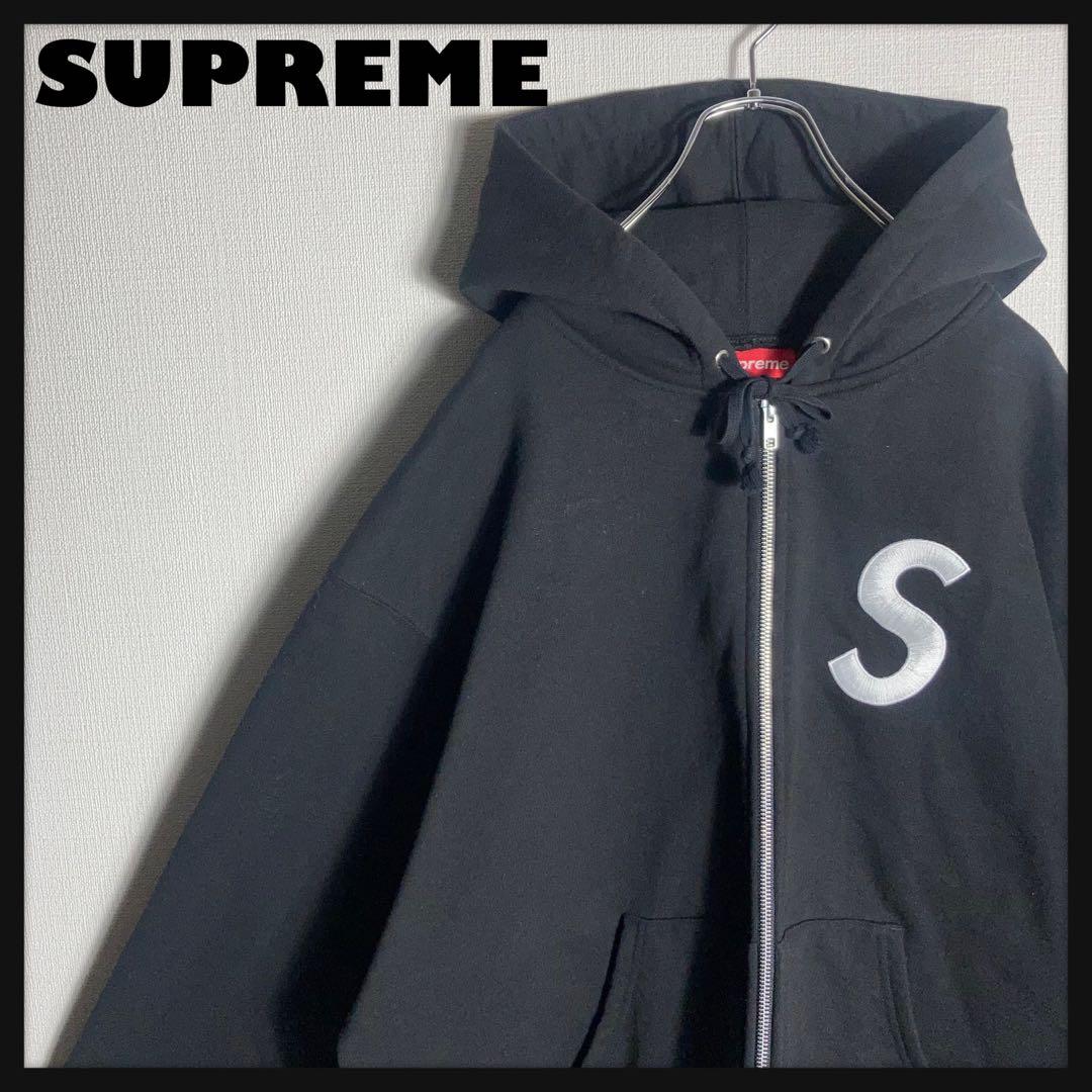 【大人気】SUPREME フルジップパーカー Sロゴ 黒 XL.