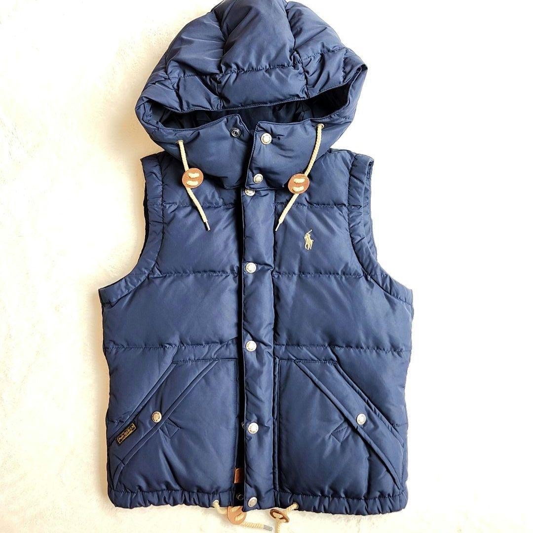 ベ*ん様 美品✨ポロラルフローレン　ダウンベスト　フード　肉厚　ポニー刺繍　紺