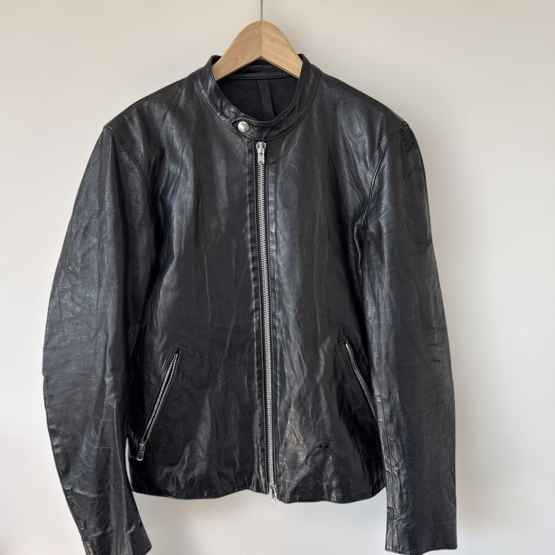 ストラム strum カーフレザー　シングルライダース sサイズ ダメージ有