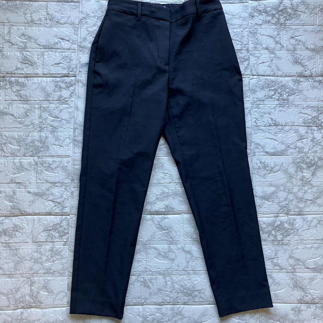 美品◎PLST スーツ セットアップ ノーカラー パンツ リネン混 ネイビー 紺