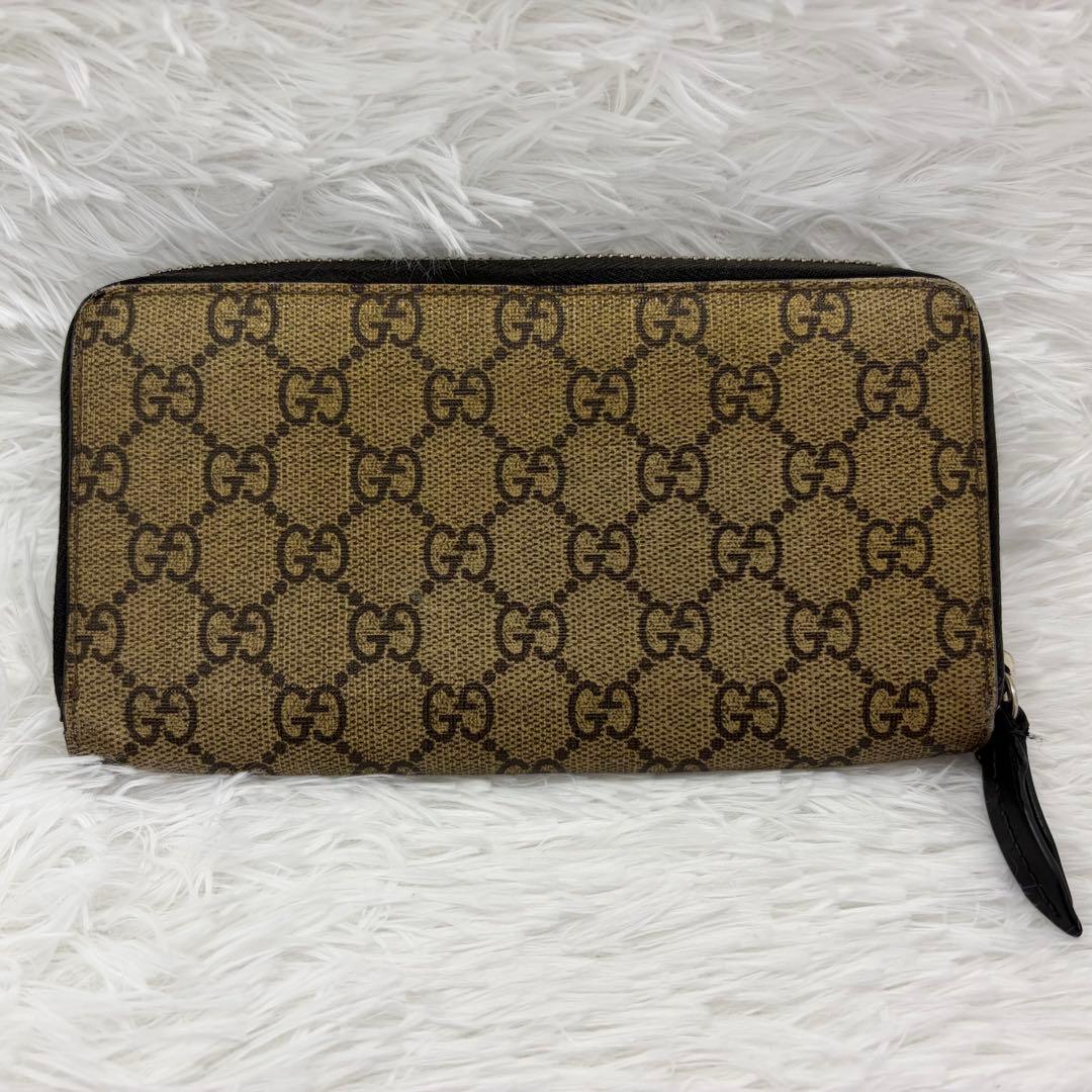 希少✨グッチ　長財布　ラウンドファスナー　蛇　GGスプリーム　PVC レザー　茶