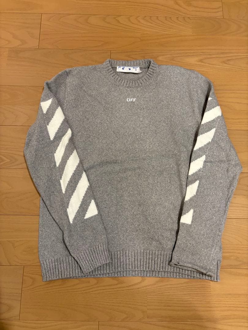 OFF-WHITE グレー ニットセーター KNIT オフホワイト