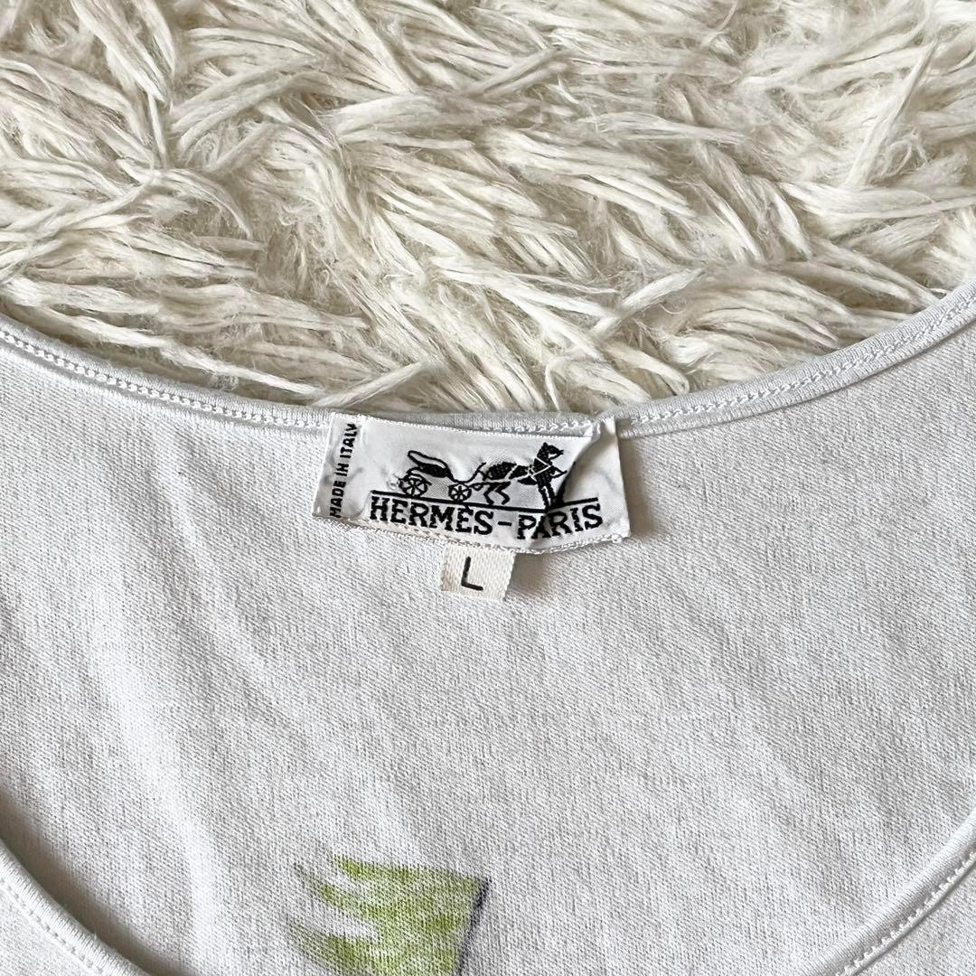 HERMES ワンピース　カラフル　バルーン　半袖　Lサイズ　ホワイト　白