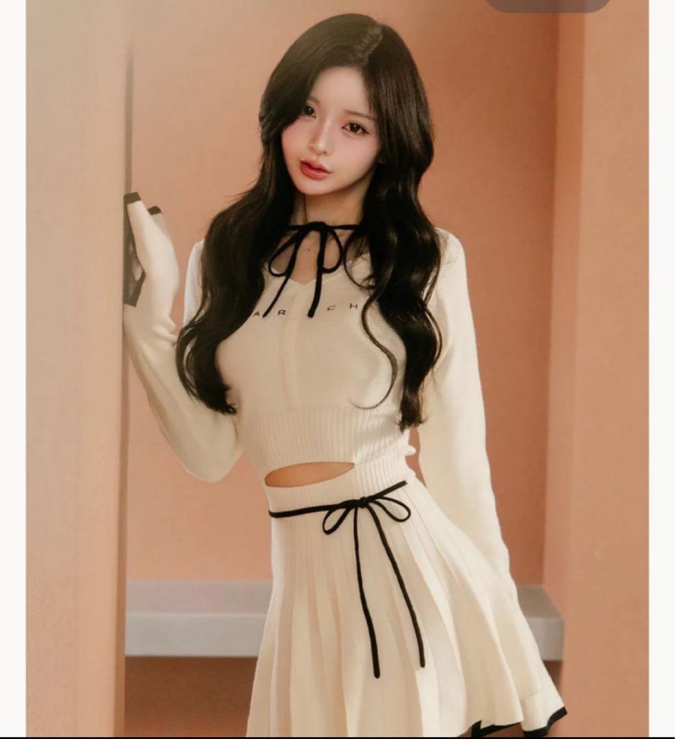 ダーリッチ Darich ウエストオープンリボンデザインニットミニワンピース