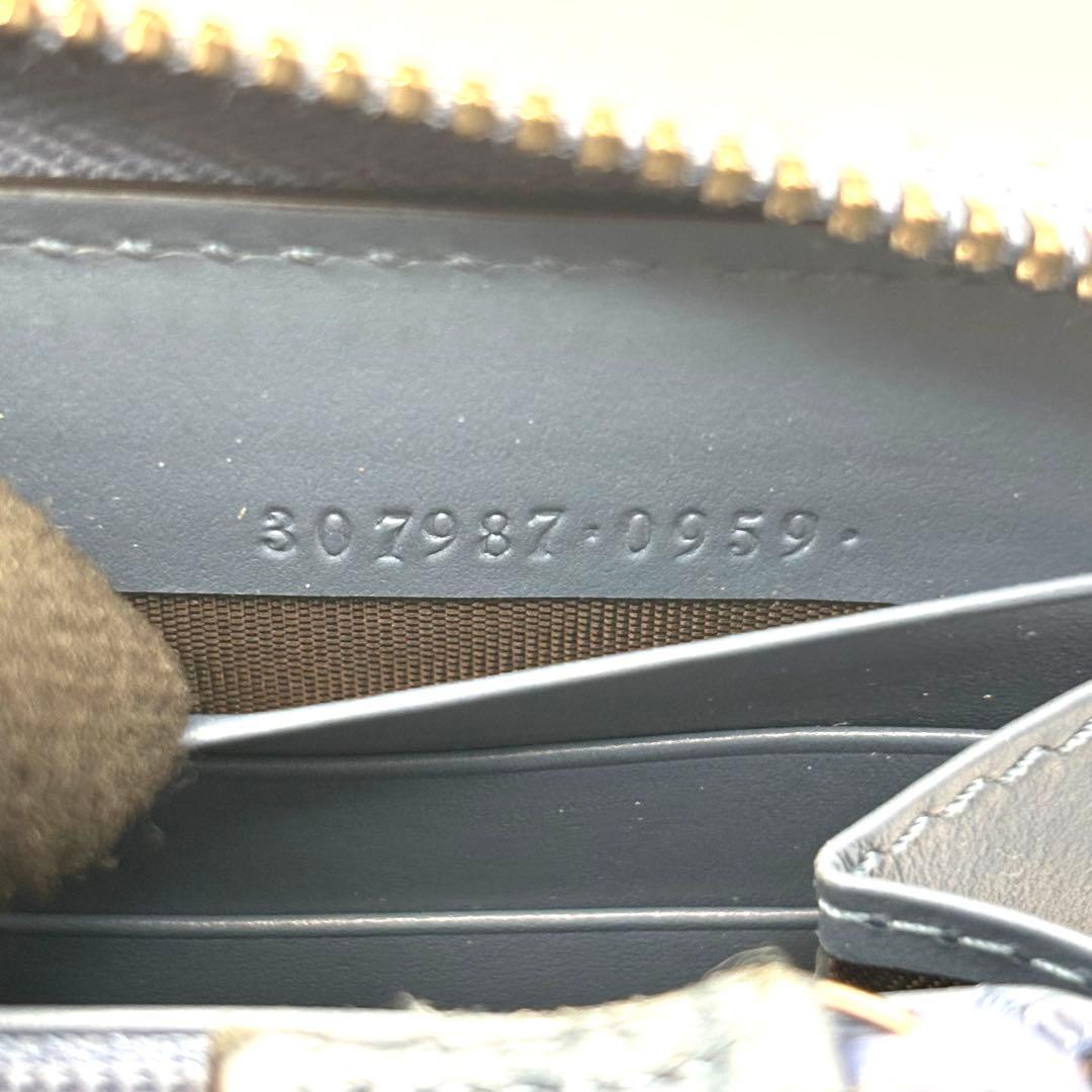 美品 グッチ 長財布 シマ GG ラウンドファスナー レザー ブルー