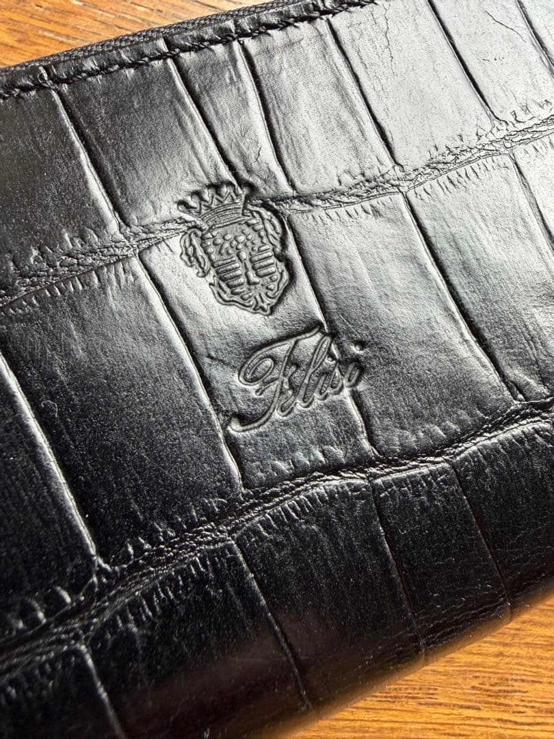 フェリージ クロコダイル風レザー 黒 ブラック ケース