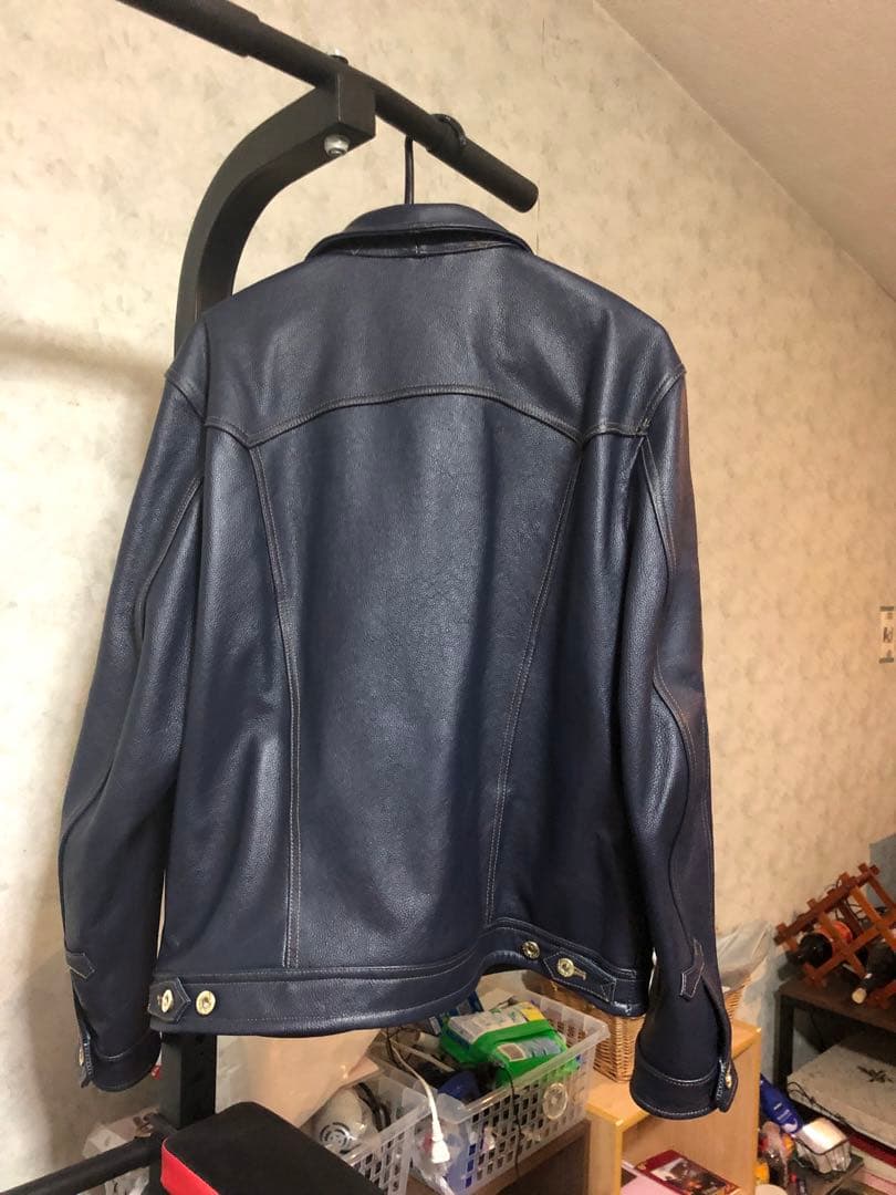 レザージャケット、ネイビー