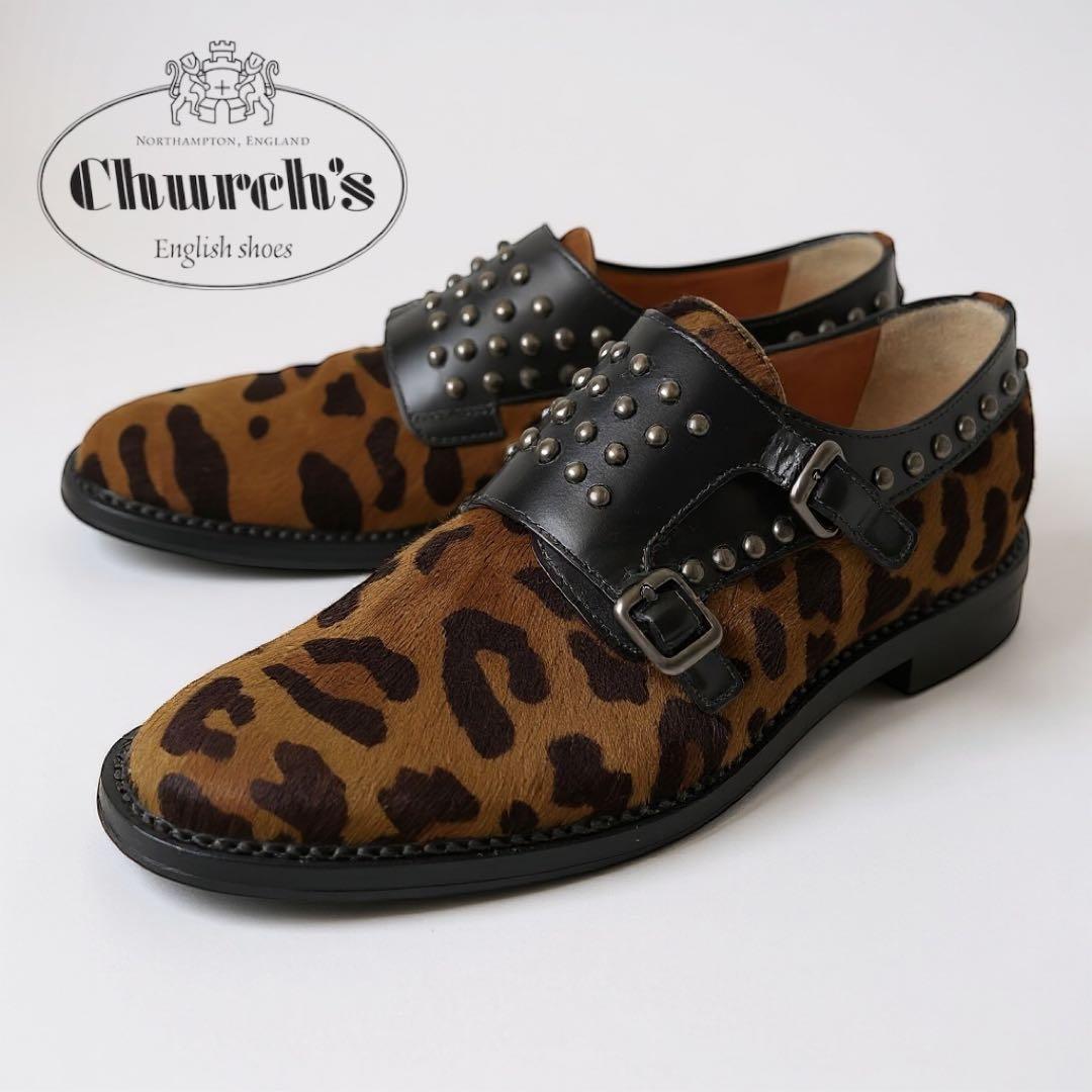 あい⭐︎Church’s レオパード柄 ハラコ スタッズ ダブルモンク