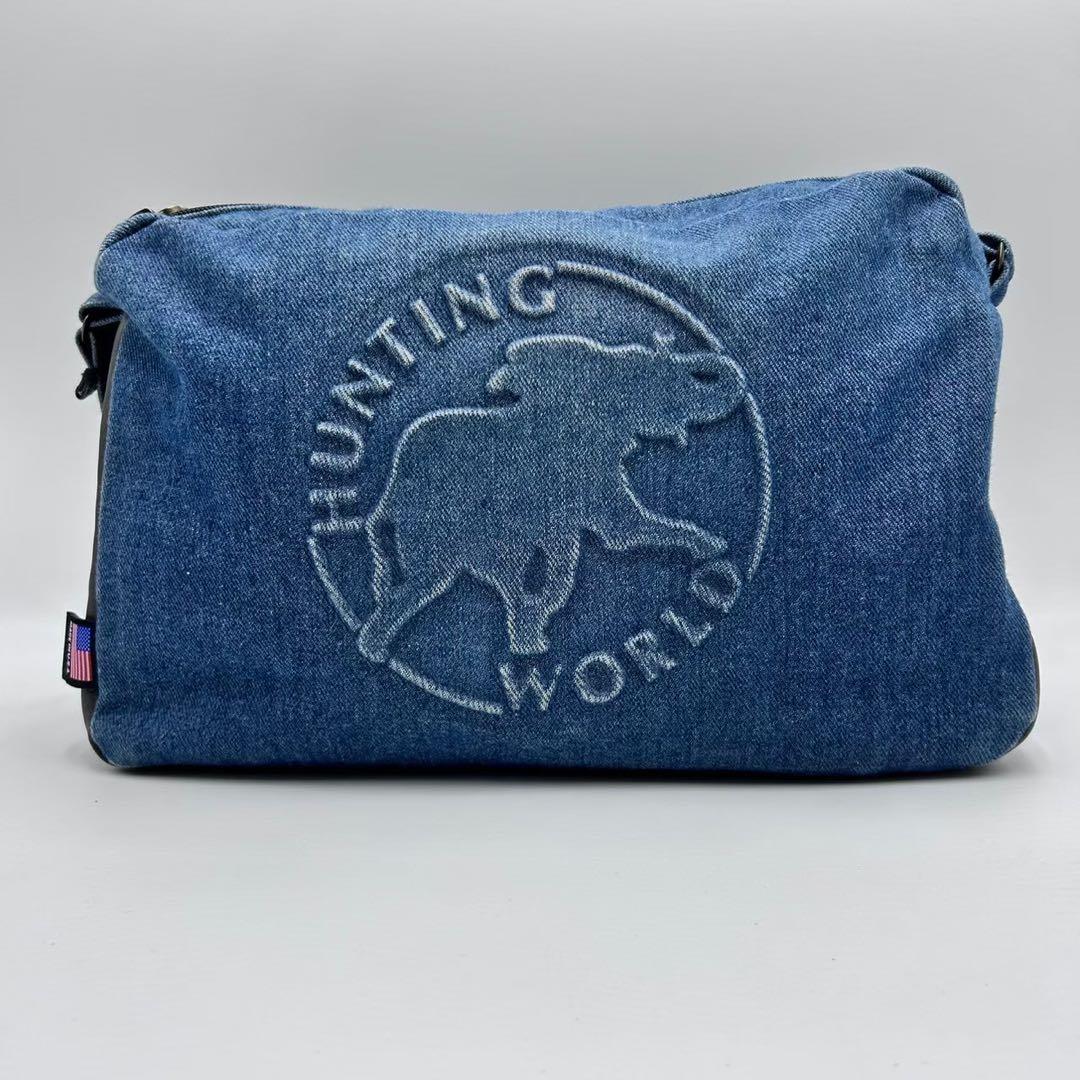 【希少】 ハンティングワールド ショルダーバック　デニム レザー 青
