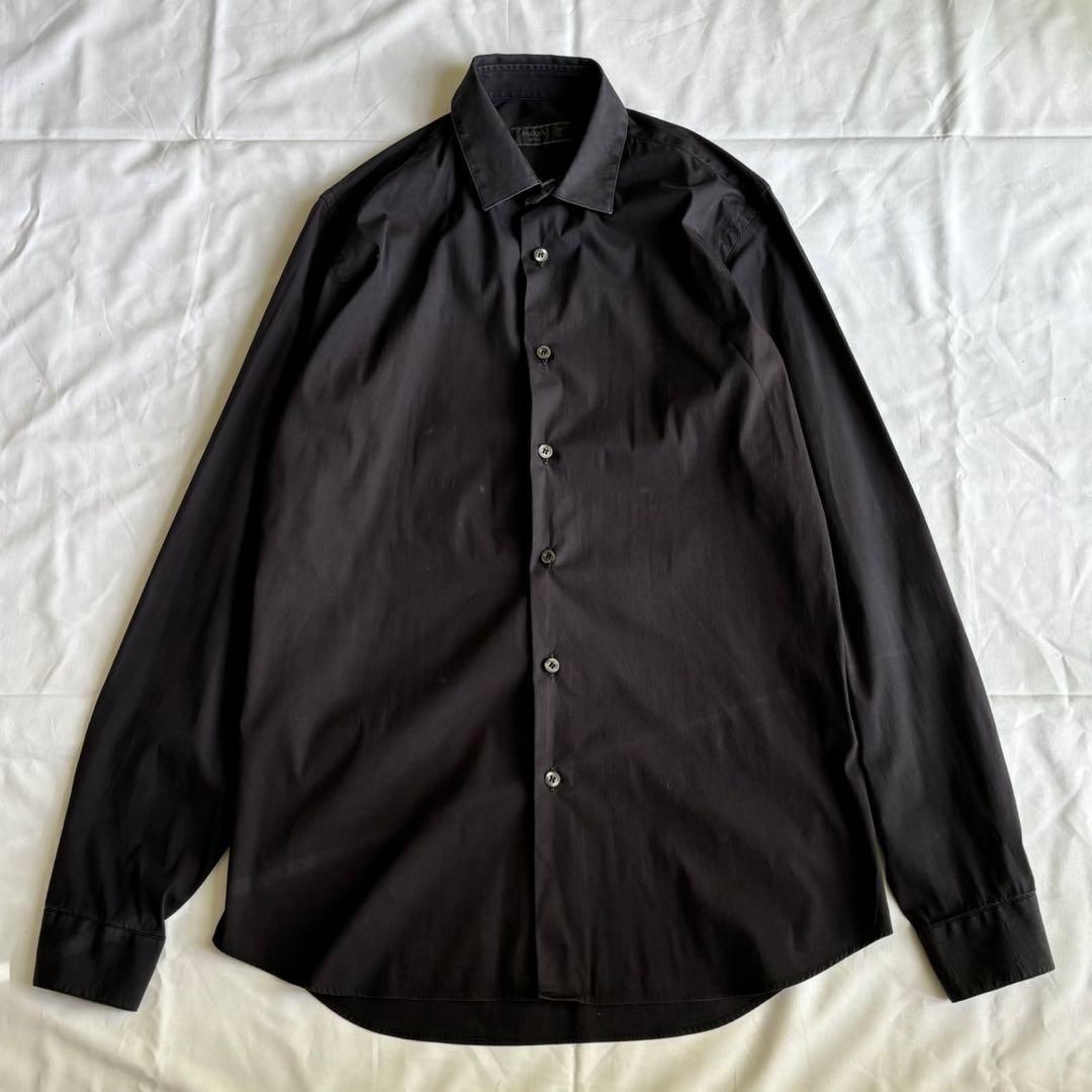 PRADA プラダ イタリア製 長袖 シャツ 38 ネイビーストレッチ メンズ