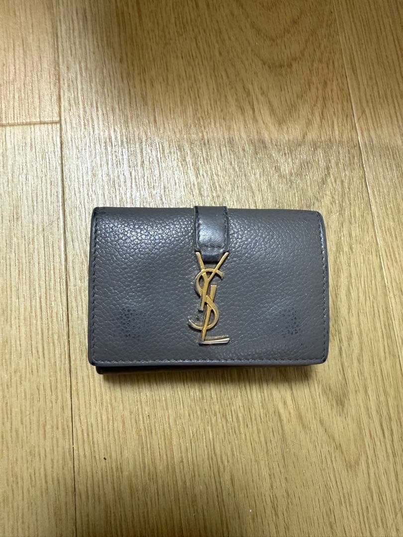YSL グレー レザー 財布 三つ折財布