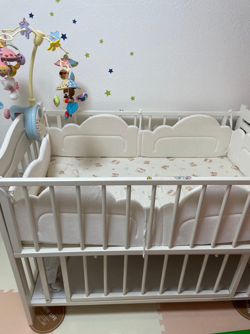 ちいちゃん♪ スリーピー　ホワイト ベビーベッド 雲のベットガードセット