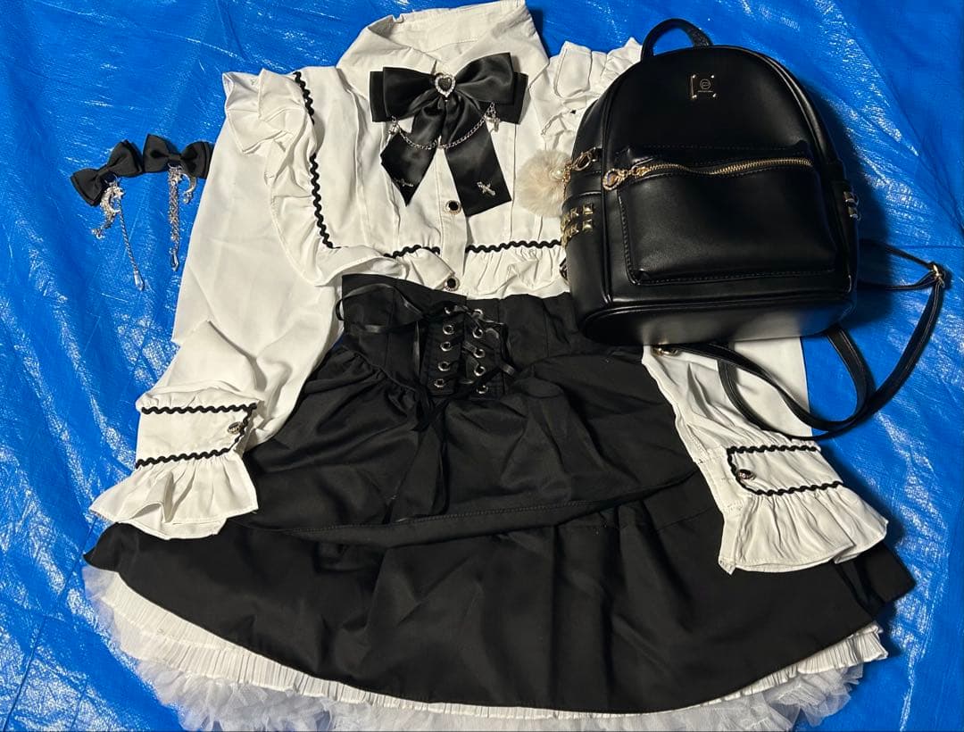 【お手軽】地雷系セット リボン リュックサック パニエ