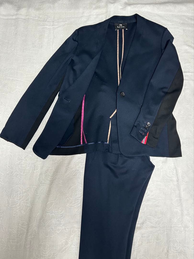 ポールスミス　ミラノジャージ　バイカラー　パンツスーツ　ネイビー　ブラック　38