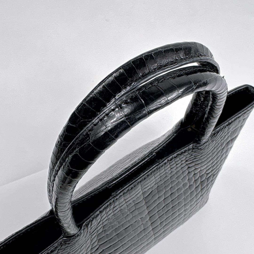 美品 シャイニング クロコダイル レザー ハンドバッグ　センター取り　ミニトート