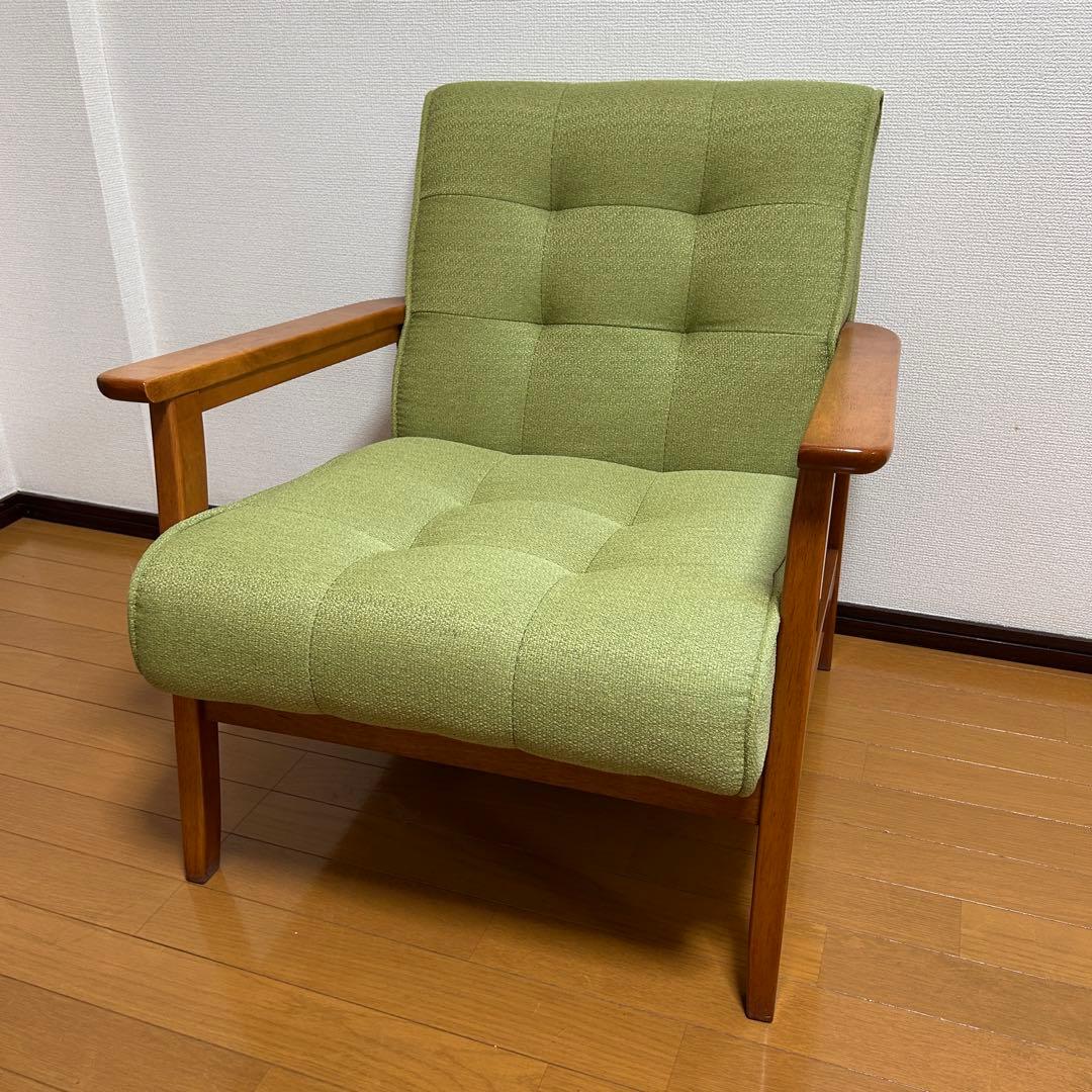 【極美品✨】　１人掛けソファ　グリーン　カーキ　カリモク風ソファ