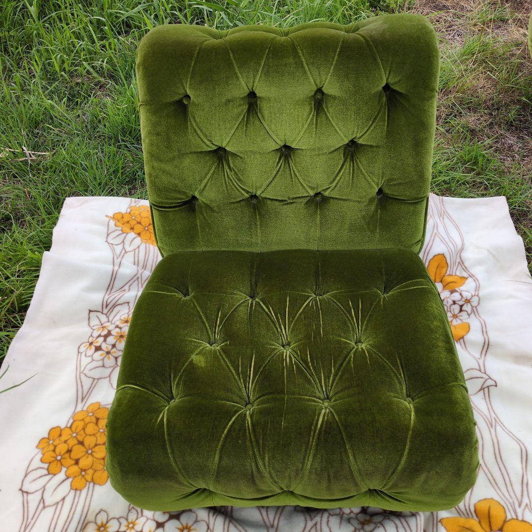 昭和レトロ オールド カリモク グリーン モケット 1人掛け ソファ②ベルベット