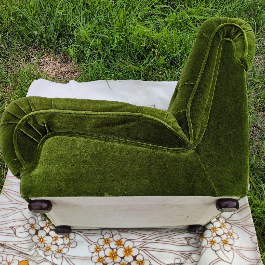 昭和レトロ オールド カリモク グリーン モケット 1人掛け ソファ②ベルベット