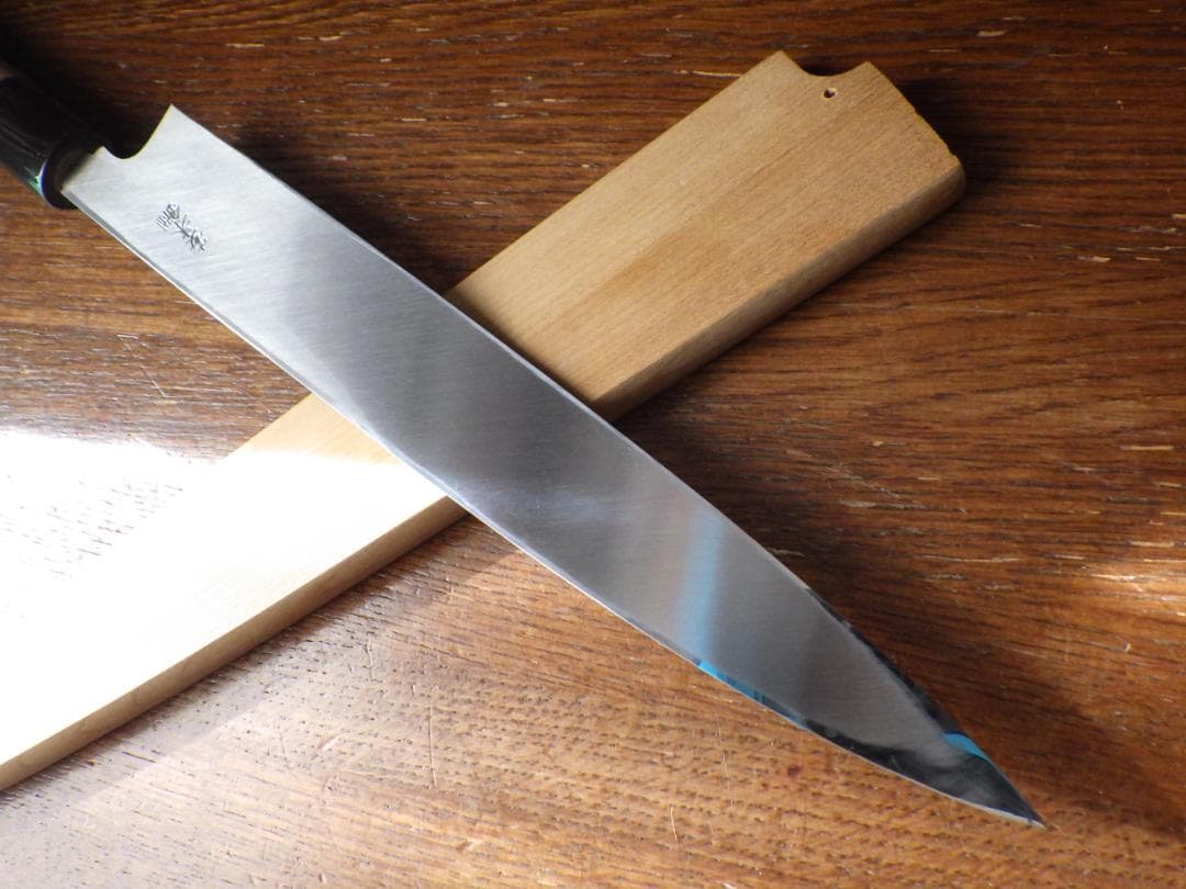 堺打刃物/柳刃刺身包丁7寸/本水牛安来鋼・鞘付属★昭和レトロ★未使用188