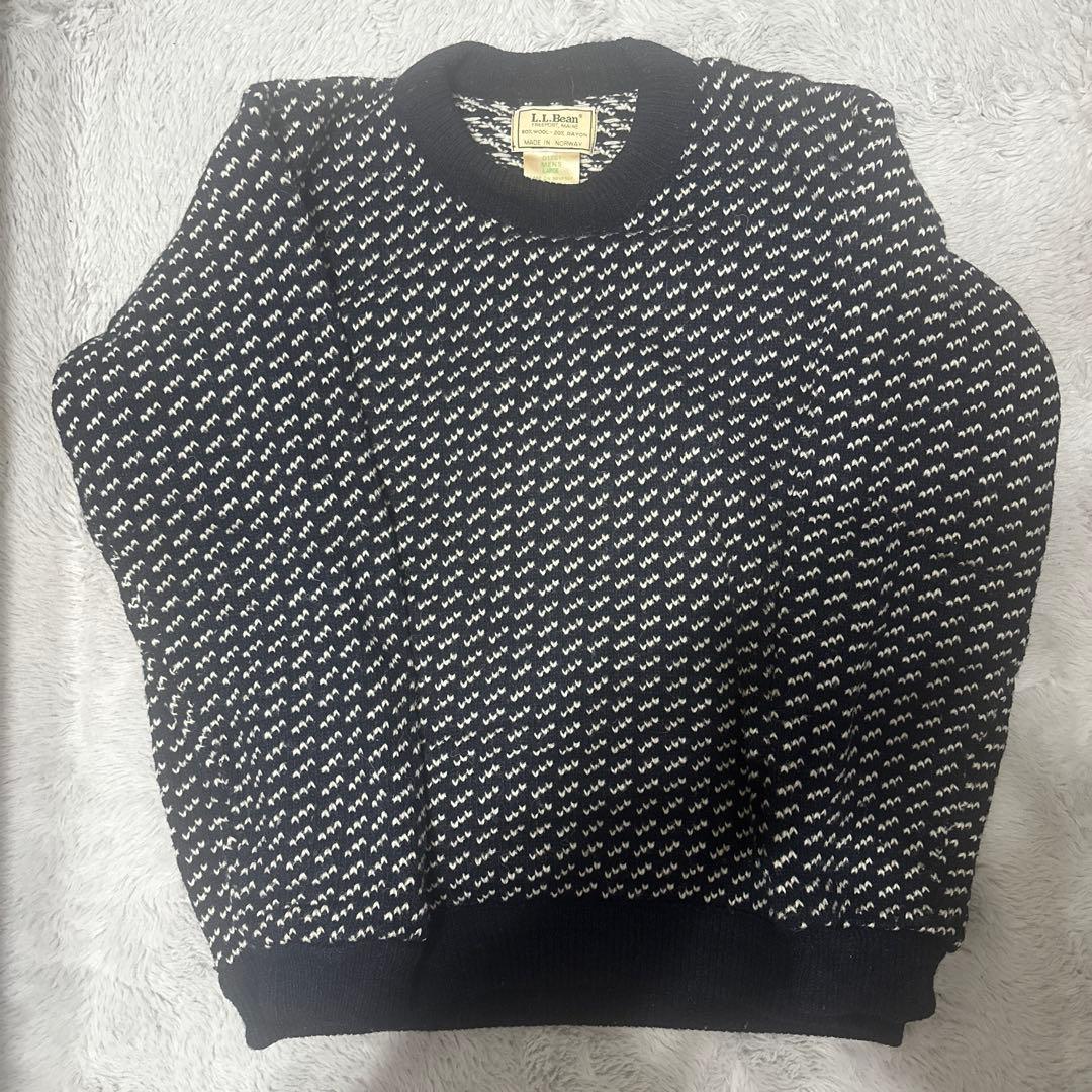 LLBean バーズアイ ウールニット セーター ノルウェー製 L 古着