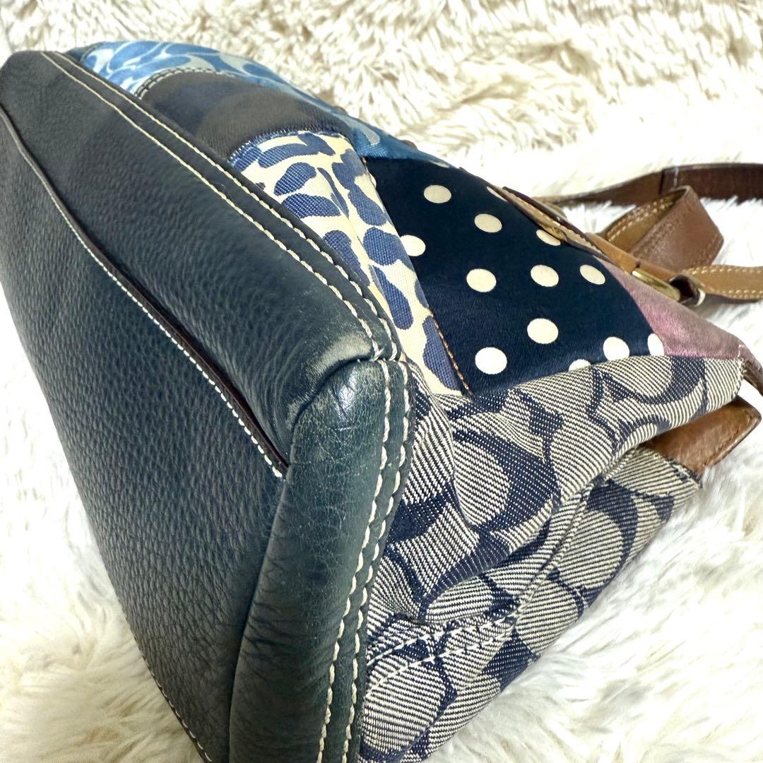 【希少】コーチ　パッチワーク ハンドバッグ ターソロック　デニム 青　10816