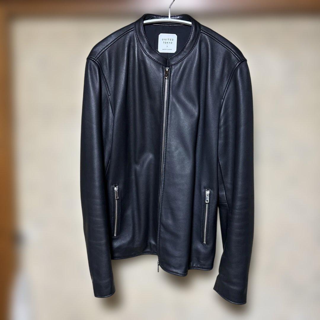 UNITED TOKYO ブラックレザーシングルライダースジャケット サイズ3