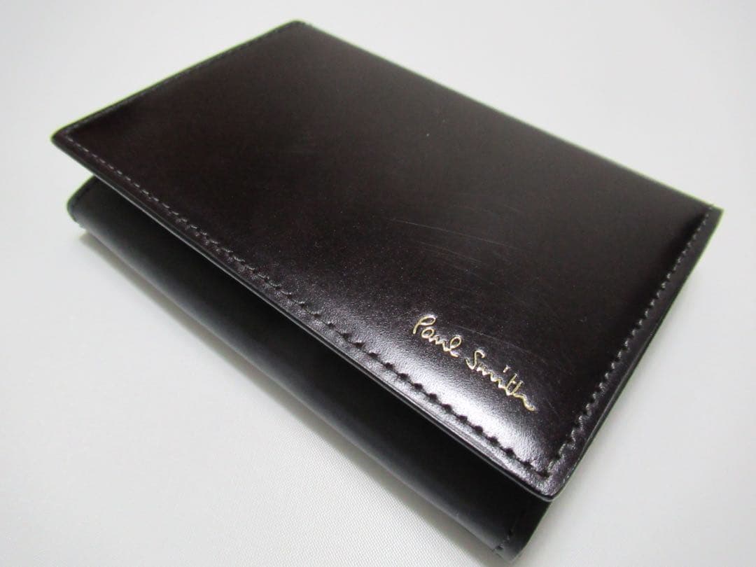 ポールスミス 新品！コードバン馬革×牛革名刺入れ カードケース 黒×グレー