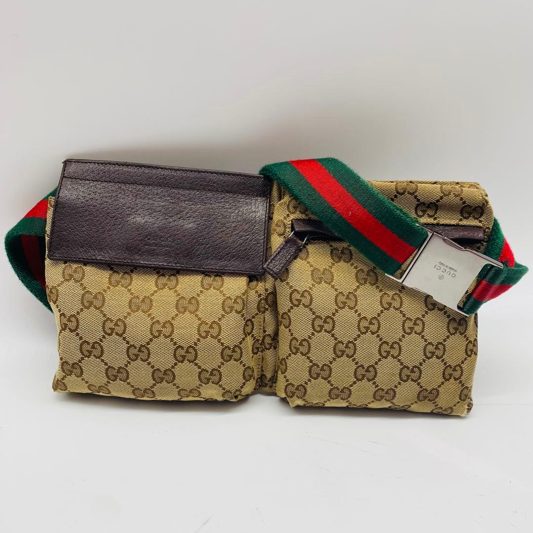 美品✨グッチ ボディバッグ GG キャンバス シェリーライン ブラウン