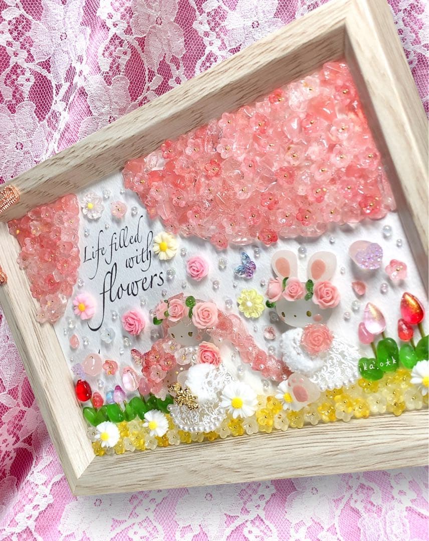 1279春爛漫 桜姫とうさちゃん インテリア シーグラスアート 置物 玄関飾り