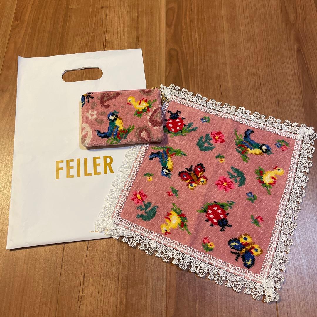 フェイラー×近沢レース　ハンカチ・ティッシュポーチセット　ハイジ　ピンク