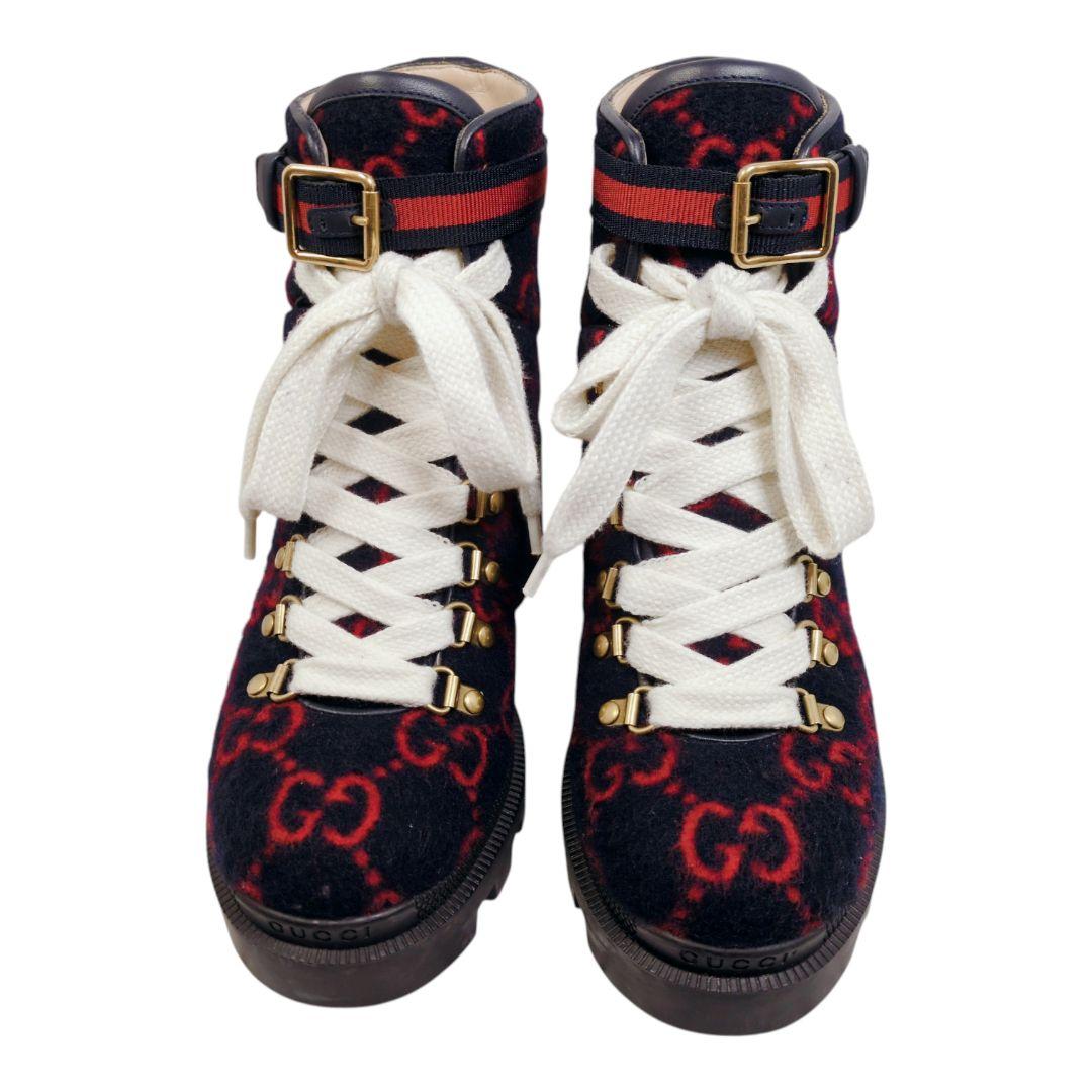 ら*び様 美品【GUCCI】グッチ ブーツGG柄 シェリーライン ブーティ 23