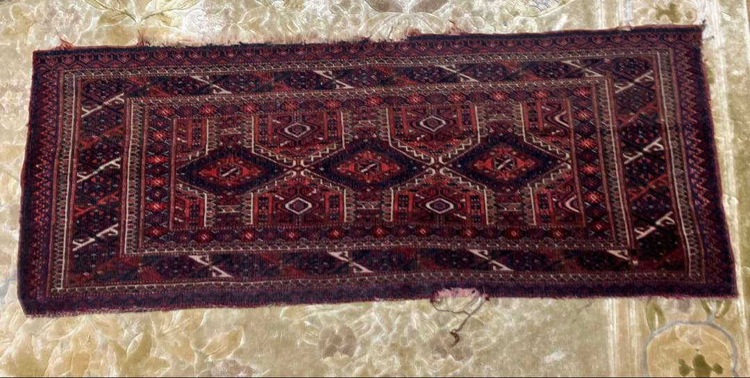 150年前 アンティーク　トルクメン絨毯　ラグ　手織 ウール 41x105cm