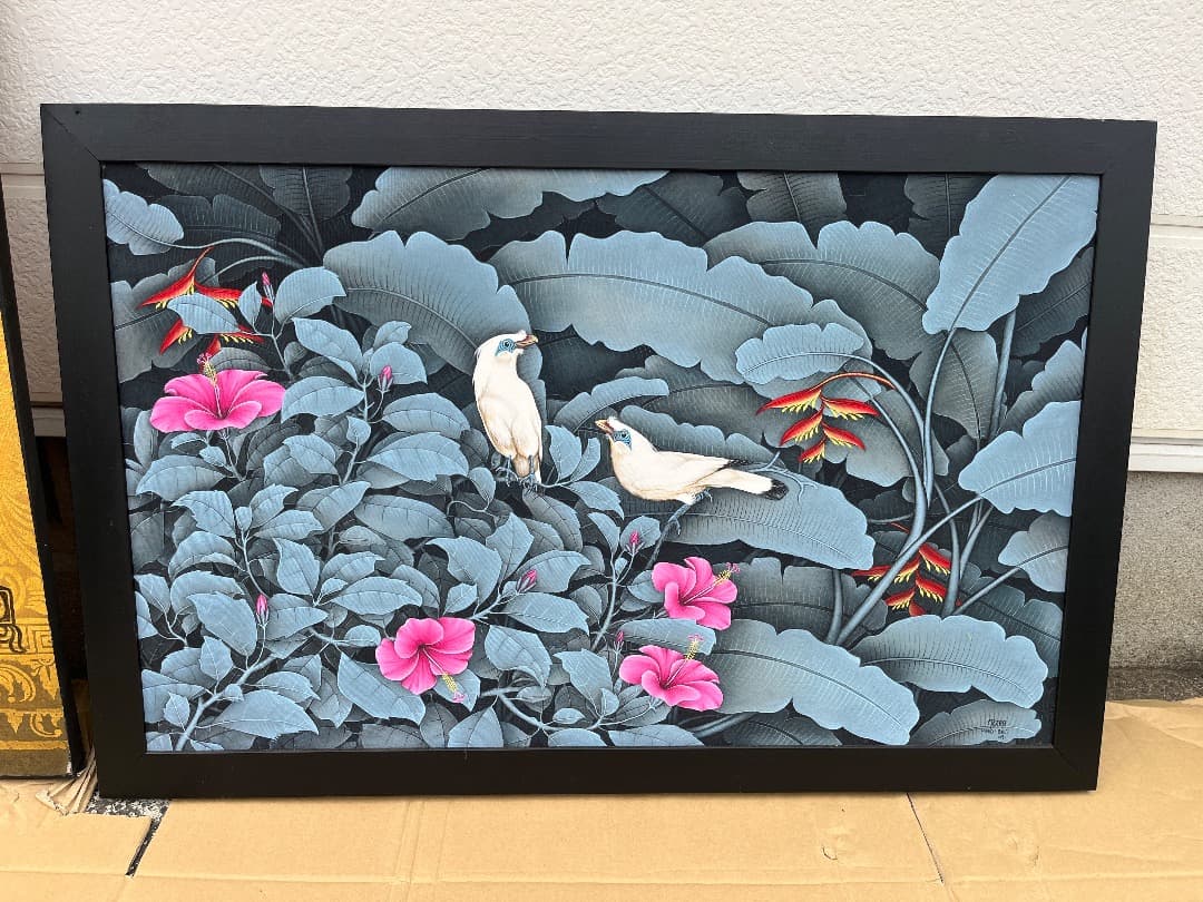 バリ島絵画 鳥 絵画 +ガネーシャ バリアート2点 大型