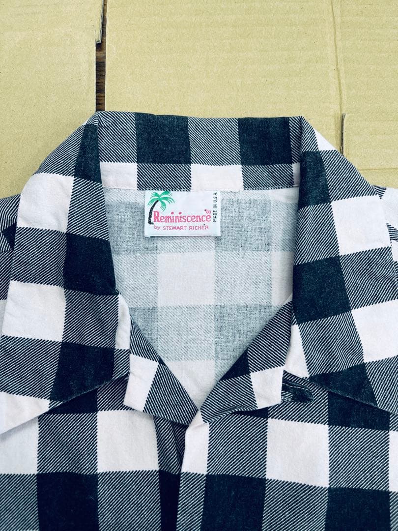 レア USA製 80s ヴィンテージ 開襟 シャツ ピンク×黒 ブロックチェック