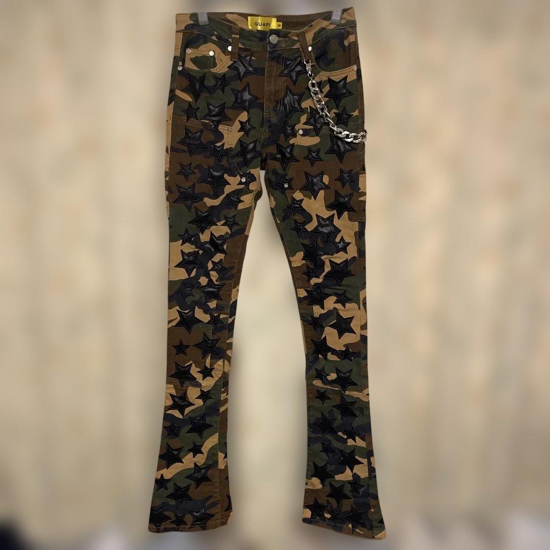 り*。様 GUAPI 迷彩柄ブーツカットデニム 30