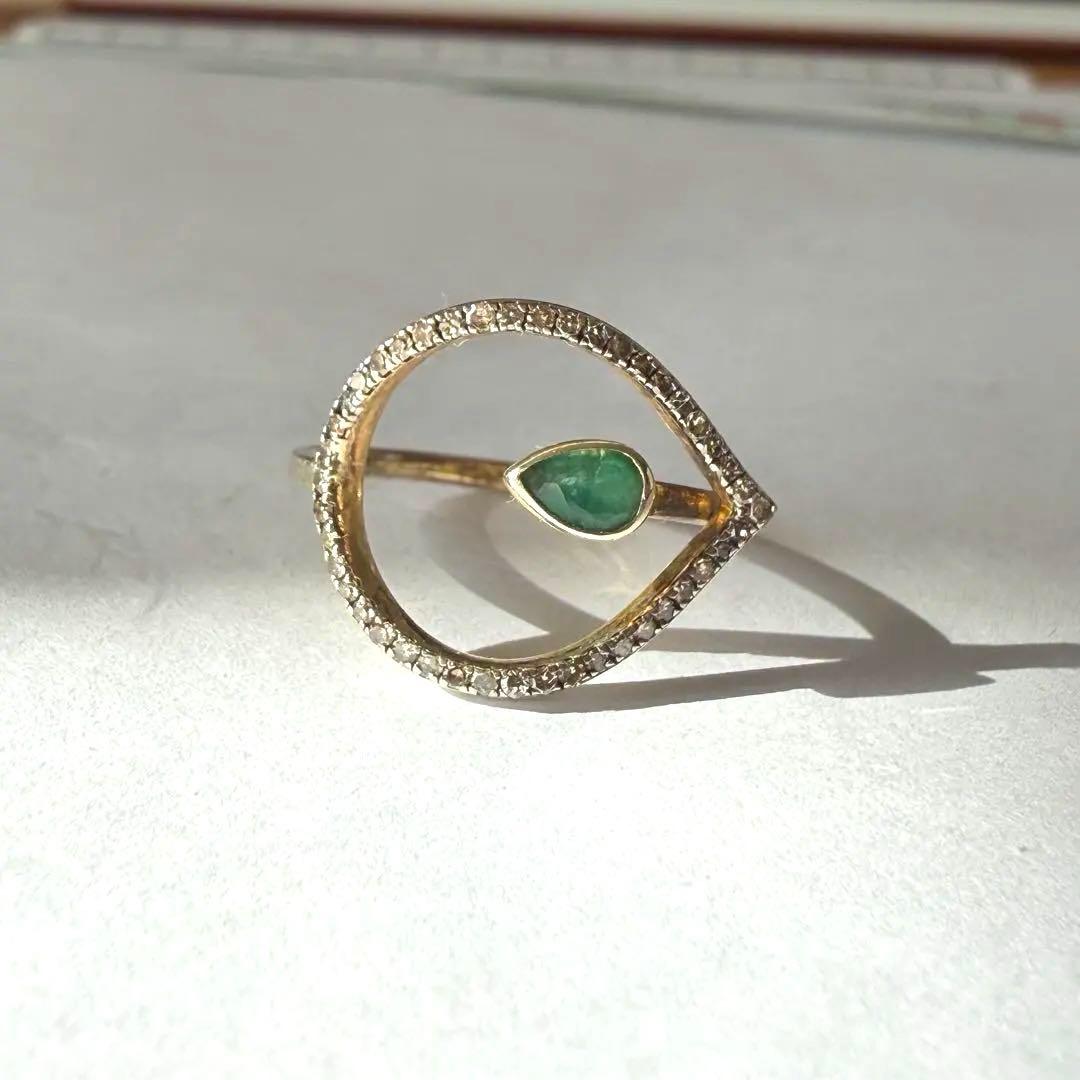 lotus エメラルドフラワーダイヤモンドリング　7号