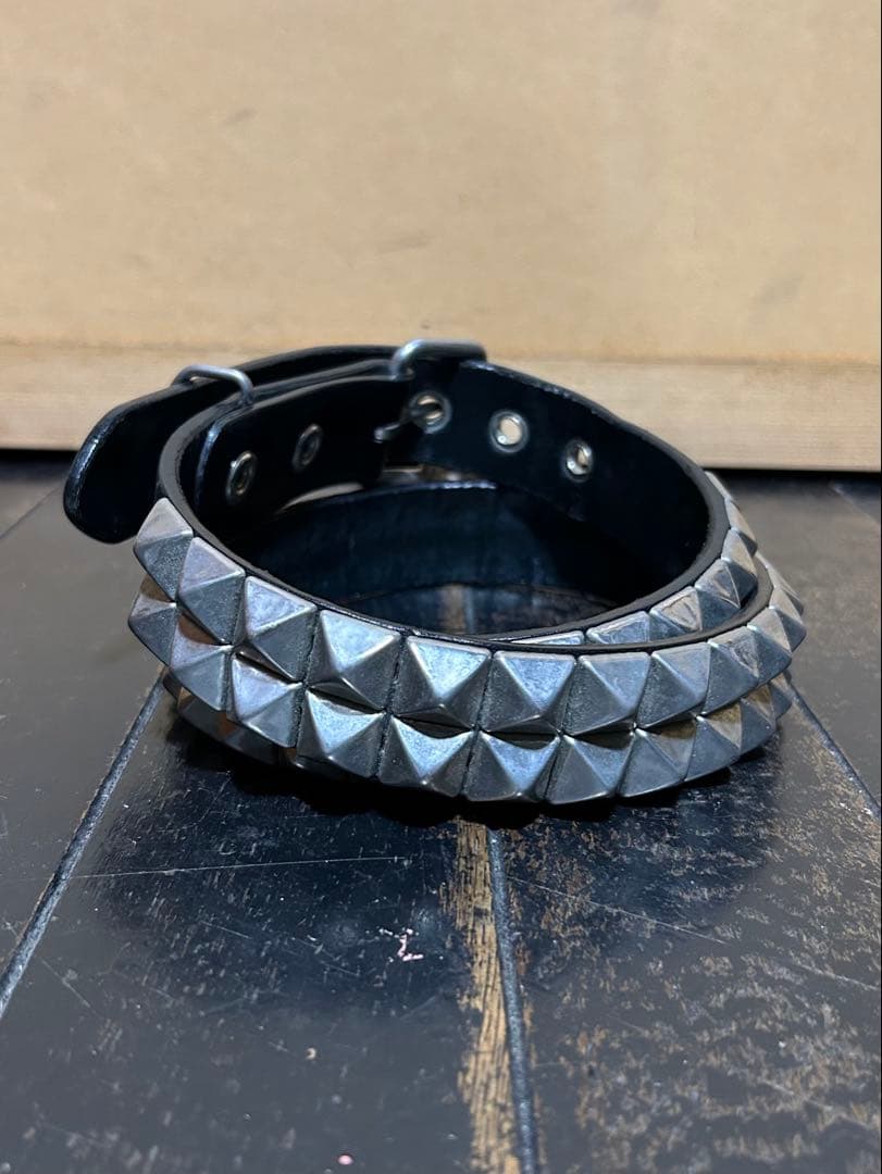 666 2連ピラミッドベルト スタッズベルト M 全長97cm