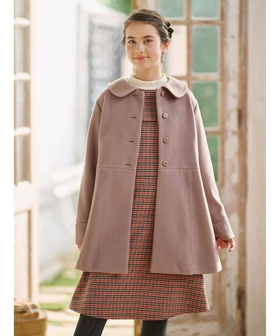 新品 組曲 ウールコート 150-160 ショコラ系　7449