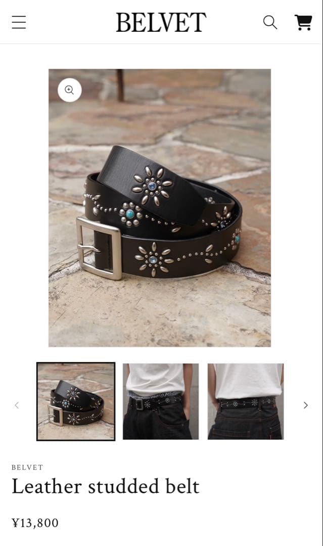 小物 BELVET Leather studded belt