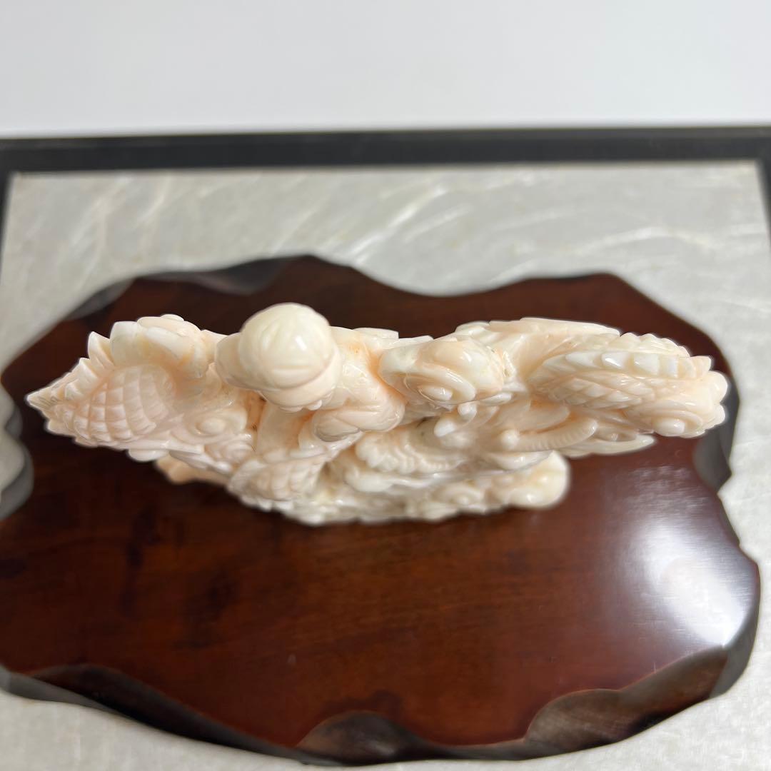 本桃色珊瑚　龍童子置物　ケース付　東Y7-1211☆2Fトヒト