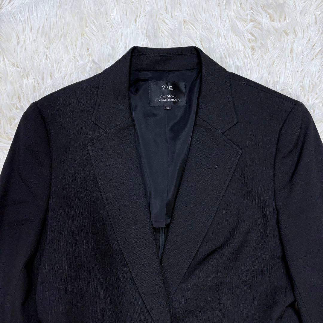 美品 23区 レディース 背抜き ブラック スーツセットアップ ストレッチ M