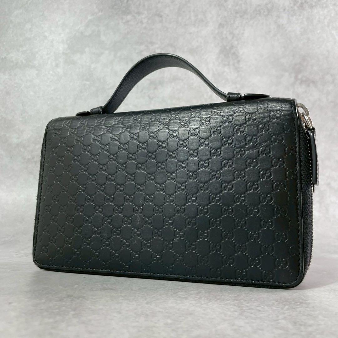 ヌコ✨ GUCCI オーガナイザー 長財布 2室 レザー 黒 マイクロGG