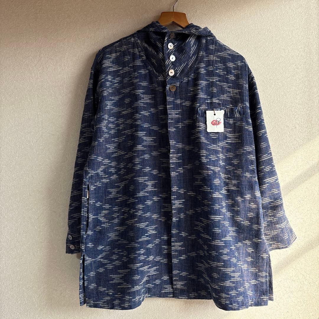 うさとの服  usaato ヘンプコットン 紫絣 フード付コート新品タグ付