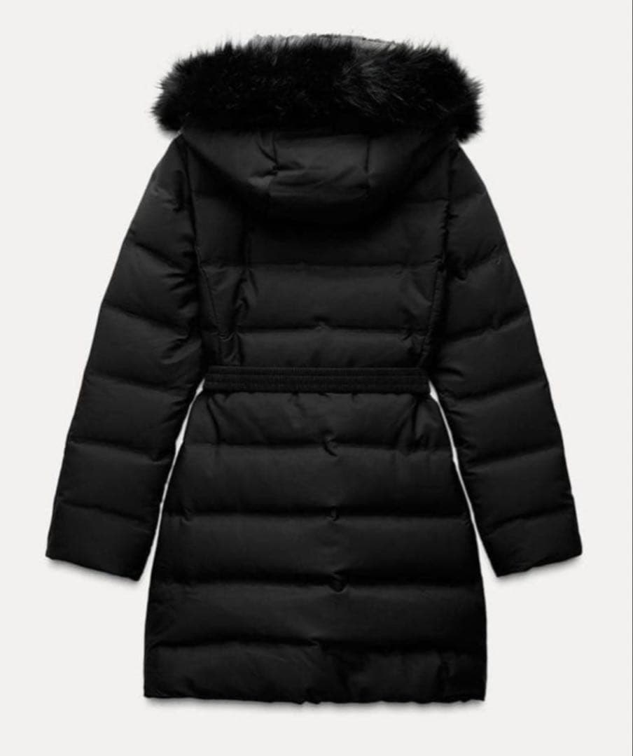 ZARA フード、ベルト付き　ダウンジャケット　ブラック　 S