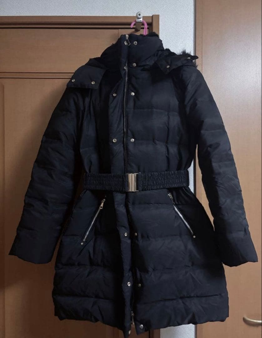 ZARA フード、ベルト付き　ダウンジャケット　ブラック　 S