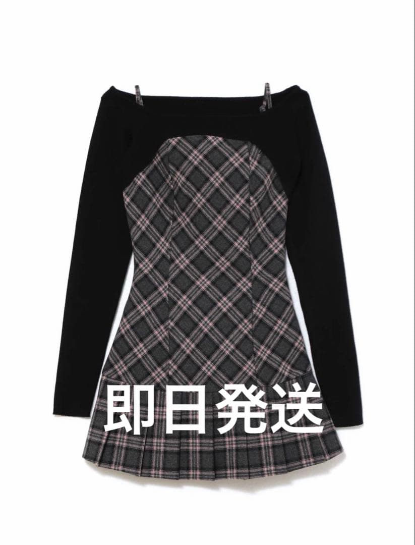 ワンピース andmary Selena check mini dress gray