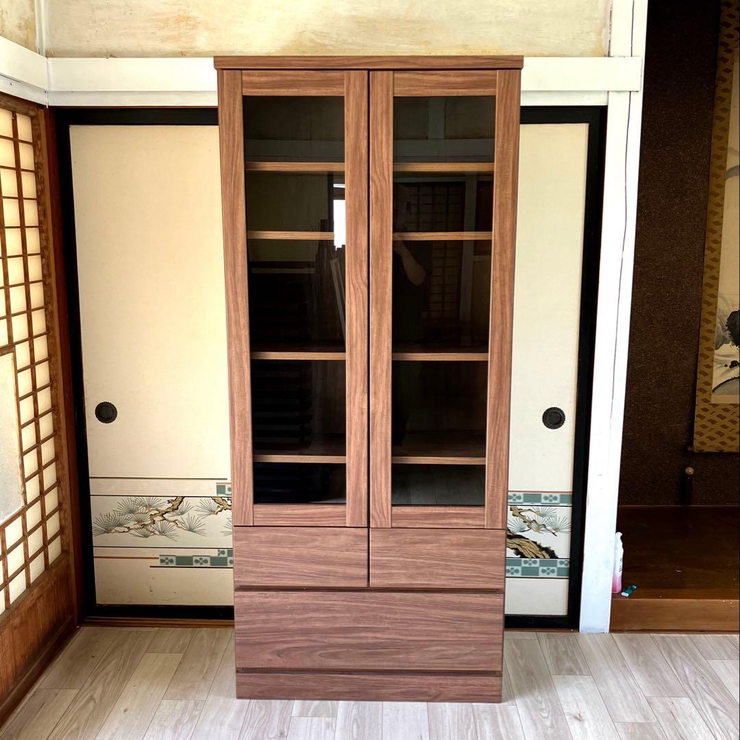 引き取り可 美品 ニトリ NITORI 扉・引出し付き書棚 ガラス扉 ブラウン