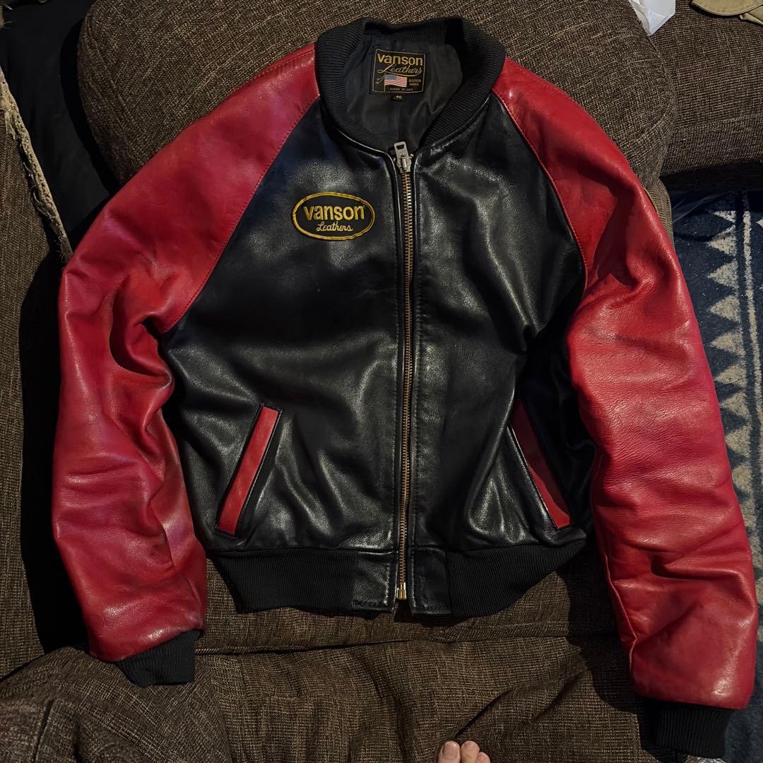 Vanson レザージャケット 50 黒/赤